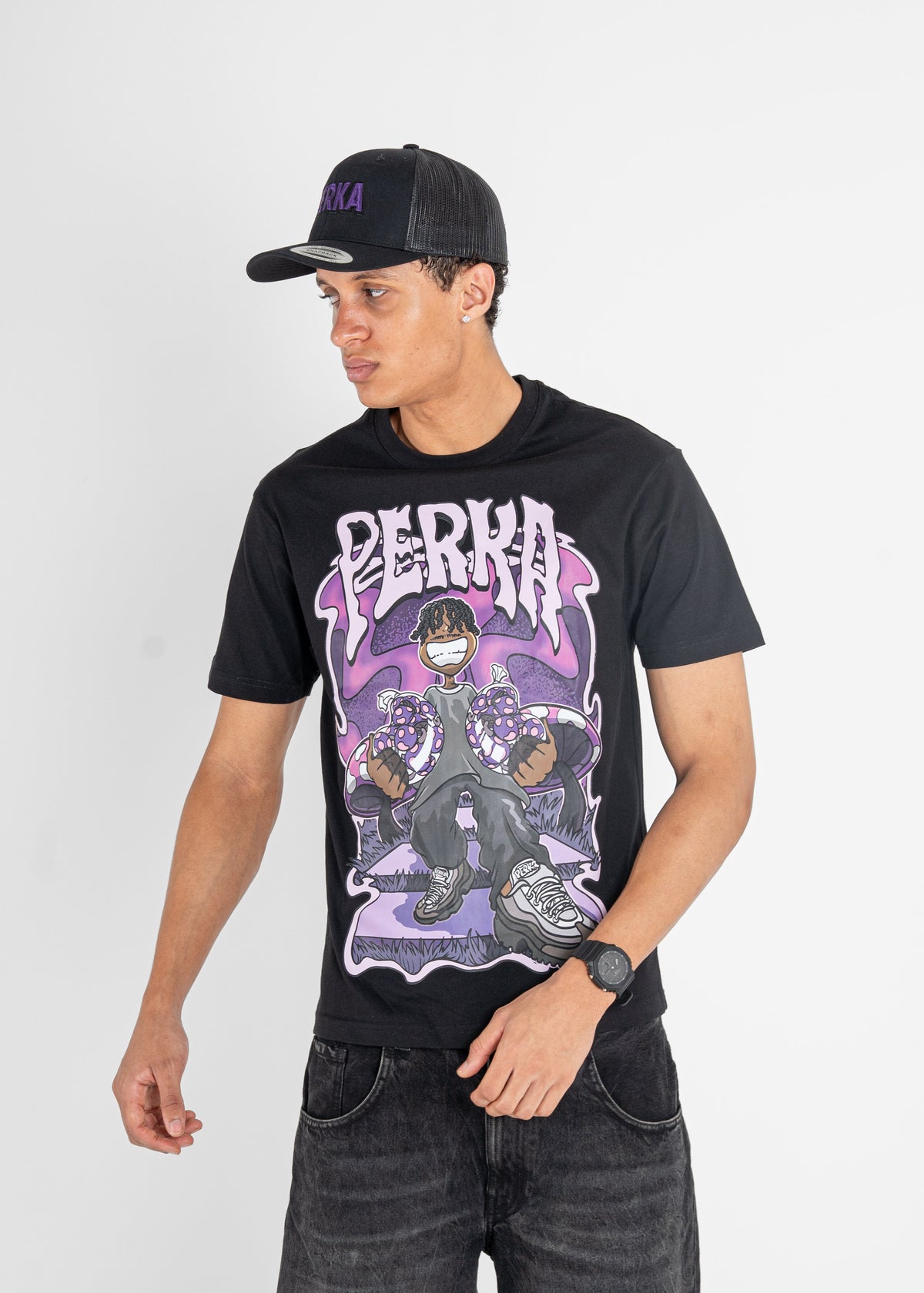 Black Mushroom Man Tee