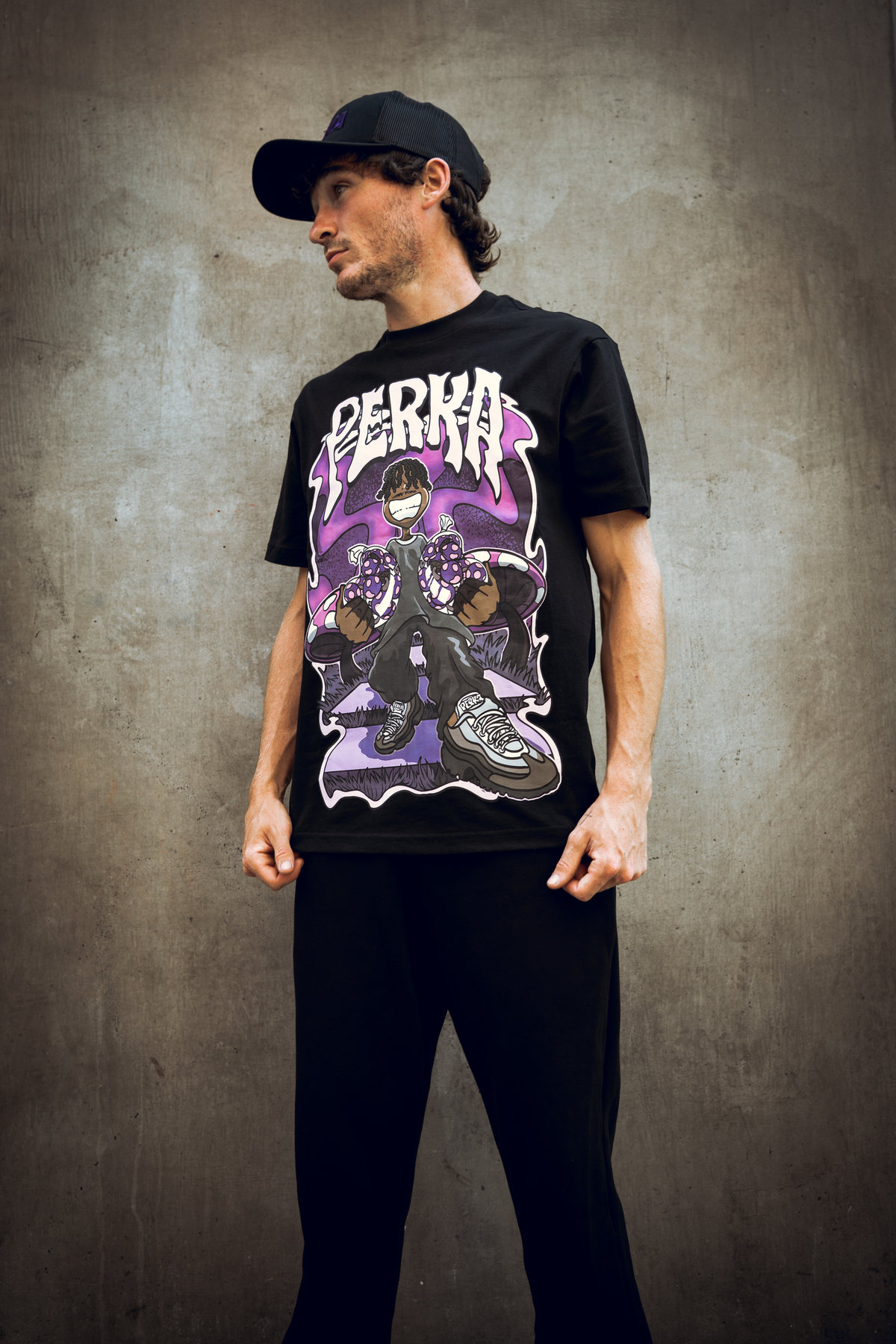 Black Mushroom Man Tee